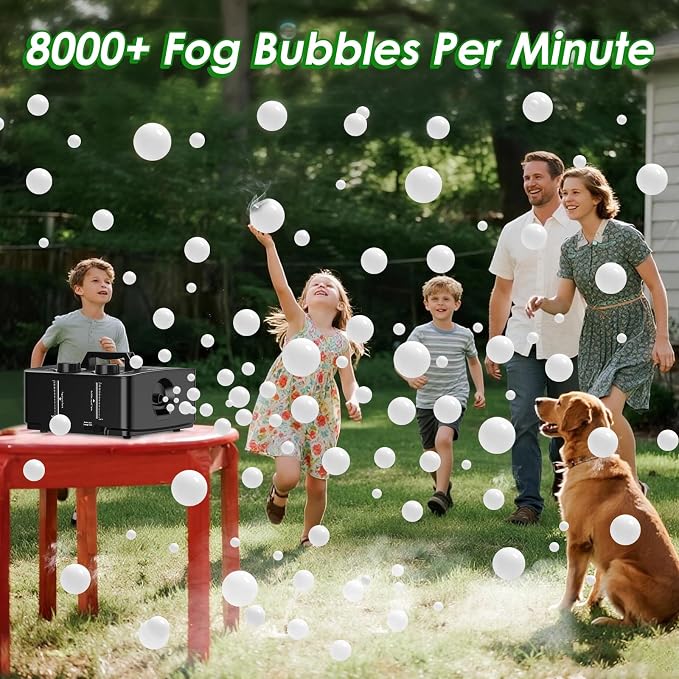 Wisdomlit Fog Bubble Machine, 400W Smoke Bubble Blower, Smoke Bubble Maker | No-Spill Liquid Tanks, 2 Bubble Modes, 8000+ Colorful or Smoke-Filled Bubbles, Great for Outdoor Backyard Birthday Party