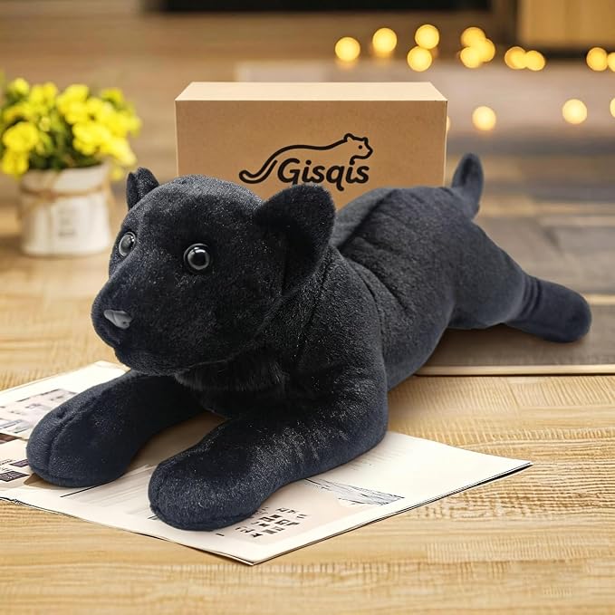 Black Panther Stuffed Animal 15" Jaguar Stuffed Animal Cute Black Panther Plush Pillow Realistic Jungle Panther Stuffed Toy Birthday Graduation Gifts for Kids Girls Boys
