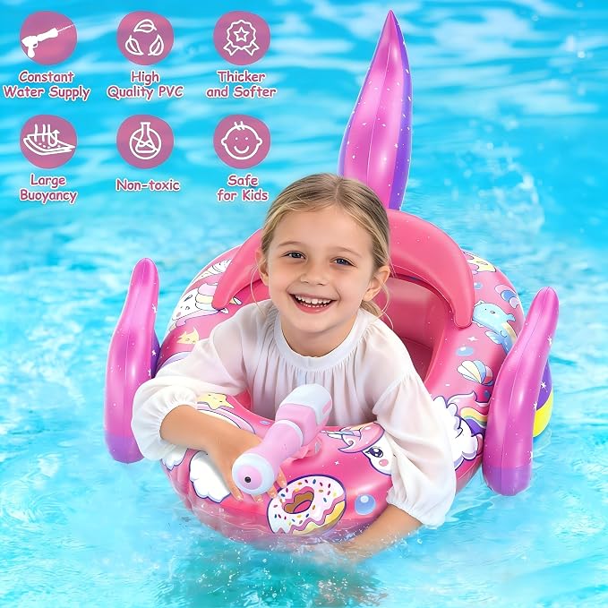 Kids Pool Floats with Water Gun, Toddler Inflatable Pool Toys for Kids Age 3-8 Years Old, Summer Outdoor Water, Beach, Swimming Pool Toys Gift for Girls