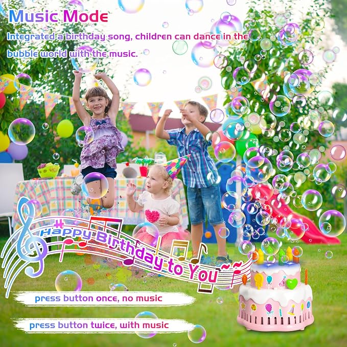 Panamalar Birthday Cake Bubble Machine, Automatic Bubble Blower Machine for Kids Toddlers with Music/Lights/Solution,10000+ Bubble/Min 13 Holes Bubble Maker Toys for Outdoor Birthday Wedding Gift
