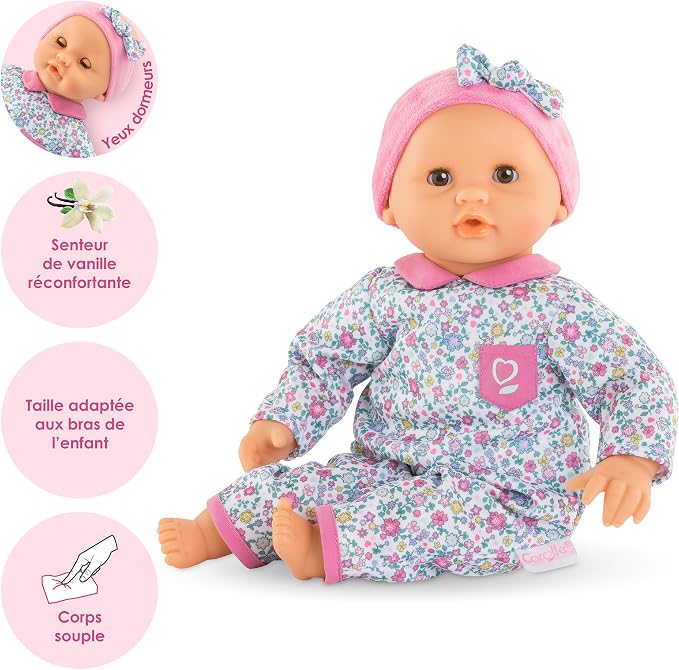 Corolle Bébé Calin Capucine Baby Doll - 12" Soft-Body with Sleeping Eyes That Open and Close, Vanilla-Scented - Mon Premier Poupon Collection Baby Dolls for 2 Year Old Girls