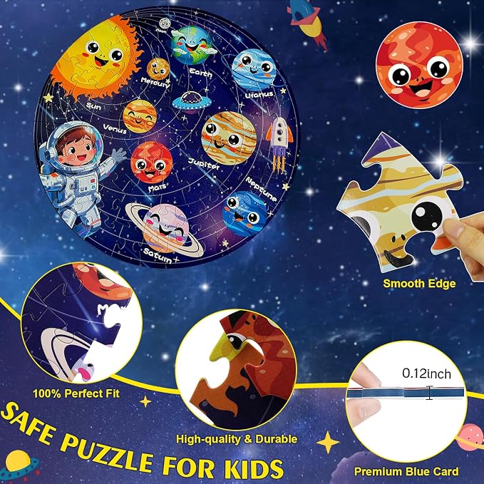 Floor Puzzles for Kids Ages 4-6 70 Piece Glow in The Dark Solar System Puzzles 3-5 Space Planets Toys Large Jigsaw Puzzle Learning Educational Toy Birthday Gift for Boys Girls Ages 6-8