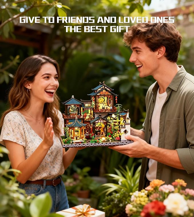 Spilay DIY Miniature Dollhouse Kit,DIY Dollhouse Kit with Wooden Furniture,Dust Proof Cover, Music Box and LED,Handmade Crafts Gifts for Birthday Christmas and Valentine's Day（P019）