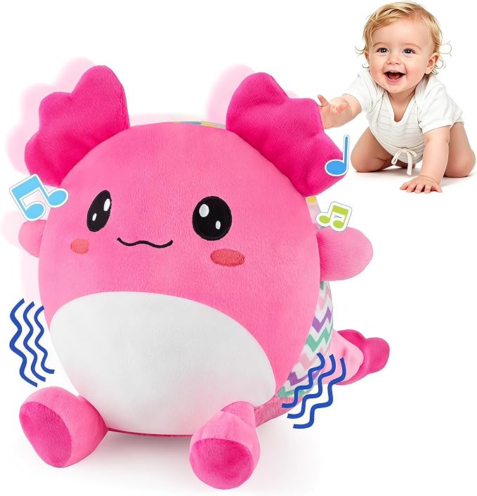 Baby Toys for 1 Year Old Girl Gifts, Pink Dancing Crawling Axolotl Interactive Baby Toy for 6-12-18 months, Rechargeable Musical Plush Toy with 50 Songs, Voice Recorder, Baby Girl Toddler Toys Age 1-3