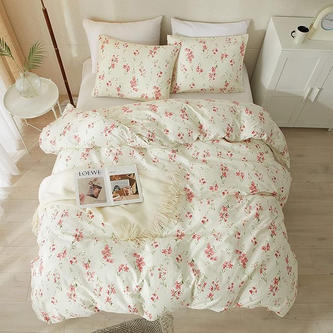 Girls Pink Floral Comforter Set Twin XL Boho Garden Floral Bedding Comforter Set Fluffy Soft Microfiber Flowers Comforter with 2 Pillowcases Chic Vintage Botanical Comforter Set All Season Twin XL