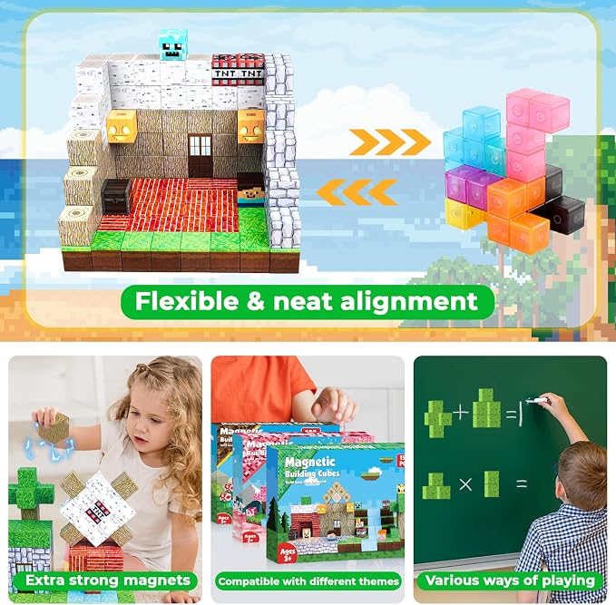 Magnetic Blocks - 150 PCS Build Magnetic Windmill Falls Homes - Magnetics Toys for Montessori Toddler Easter Christmas Birthday Gifts - STEM Sensory Toys for 3 4 5 6 7 8 9 10 Year Old Boys & Girls