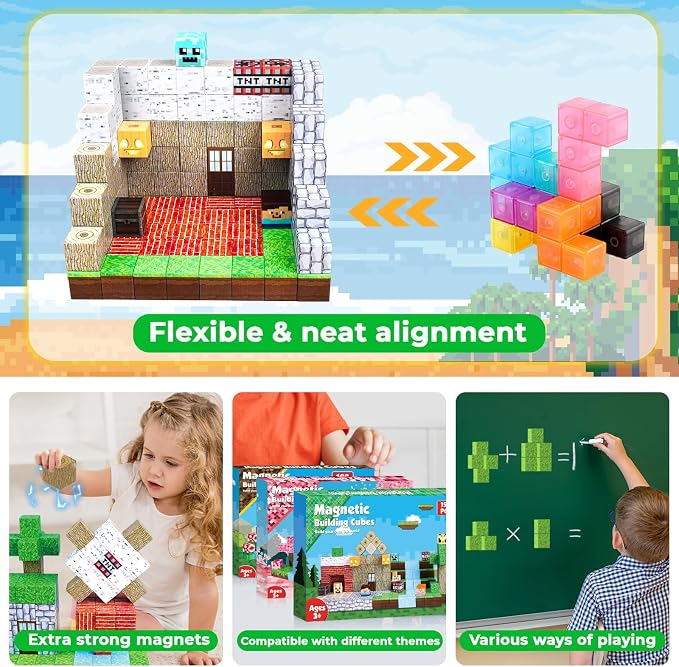 ToyUnited 150PCS Magnetic Blocks - Magnetic Building Blocks, Magnet Cubes Toys Stacking, Build Forest World Set, STEM Montessori Sensory Toys for Kids Boys Girls Ages 3 4 5 6 7 8 9 10+ Birthday Gifts