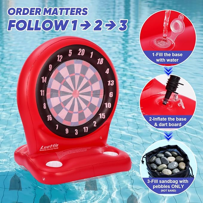 Inflatable Dart Toss Pool Toy Set, Giant Pool Game for Kids Ages 8–12, Teens & Adults, Floating Dart Board Water Toy with 4 Balls, Fun Summer Pool Party, Indoor/Outdoor Play