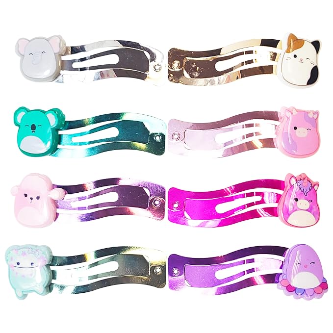 LUV HER Kids Hair Clips for Girls Squishmallows Snap Clips 8 Pack Multi Color Ages 8+