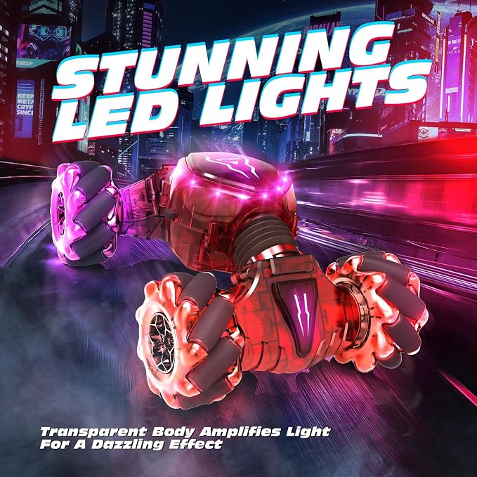 Tecnock Remote Control Car for Boys Girls, 2.4GHz 4WD Gesture Sensing RC Stunt Car Toys - 360° Rotating Double Sided Hand Controlled RC Cars with LED Lights, Gifts for Kids Ages 6-8, 8-12