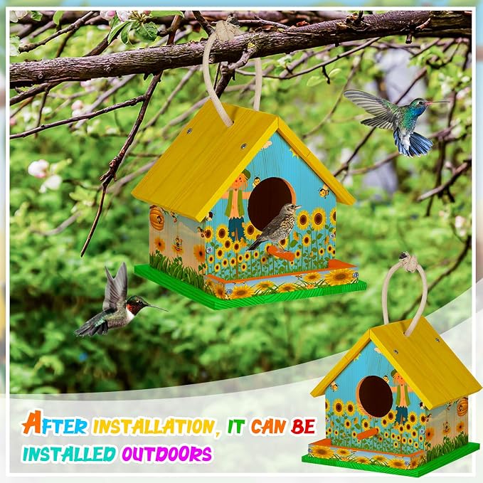 Liliful 24 Sets Wooden DIY Birdhouse Kit, Unfinished Bird Houses with Paints and Paintbrushes, Bird Feeder Craft Arts for Kids Ages 4-8, 8-12, Classroom Activity and Adults Wooden Craft Gifts