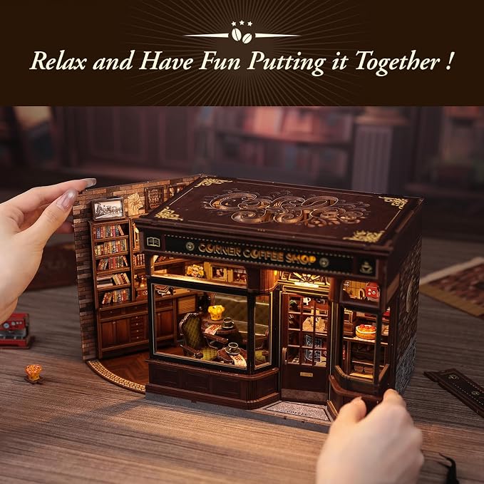 CUTEBEE Book Nook Kit, DIY Miniature Dollhouse Kits for Adult and Teens, 3D Wooden Puzzle, Mini Booknook Tiny House Model Building Kit, Decorative Bookend with LED, Craft Gifts for Family, Friends