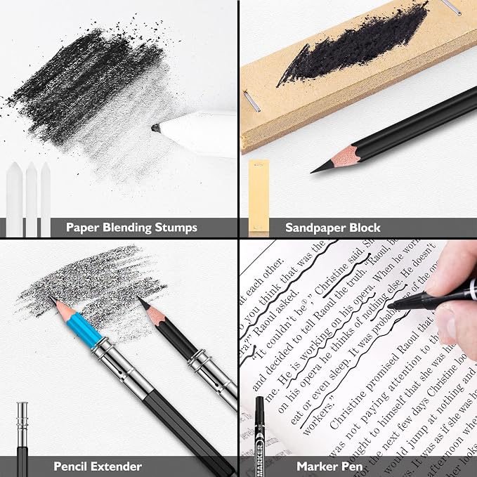 Soucolor Art Supplies, 76 Pack Drawing Set Sketching Kit, Gifts Box for Artist Adult : 3-Color SketchBook, Watercolor Pad, Coloring Book, Charcoal Colored Watercolor Metallic Pencils
