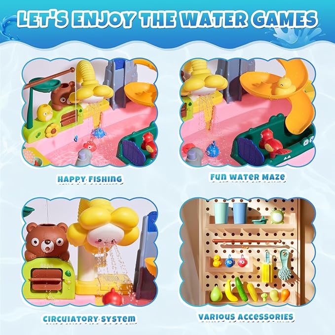 Upgraded Toddler Sand Water Table Toy with Electric Water Pump, Kids Sand Water with Faucet/Play Food Accessories/Fishing Toy, Kitchen Play Sink Toys for Girl Boy Age 3+ (Blue)