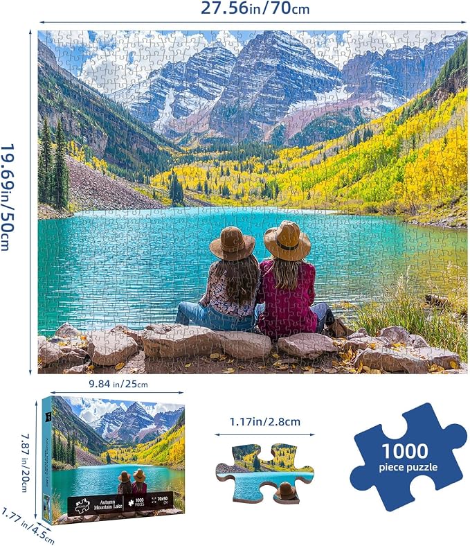 Autumn Mountain Lake Puzzles for Adults 1000 Pieces,Challenging Jigsaw Puzzles for Adults,Difficult Impossible Puzzle for Family Game Night,Puzzle with Letters on Back,Recycled Paper Jigsaw Puzzle