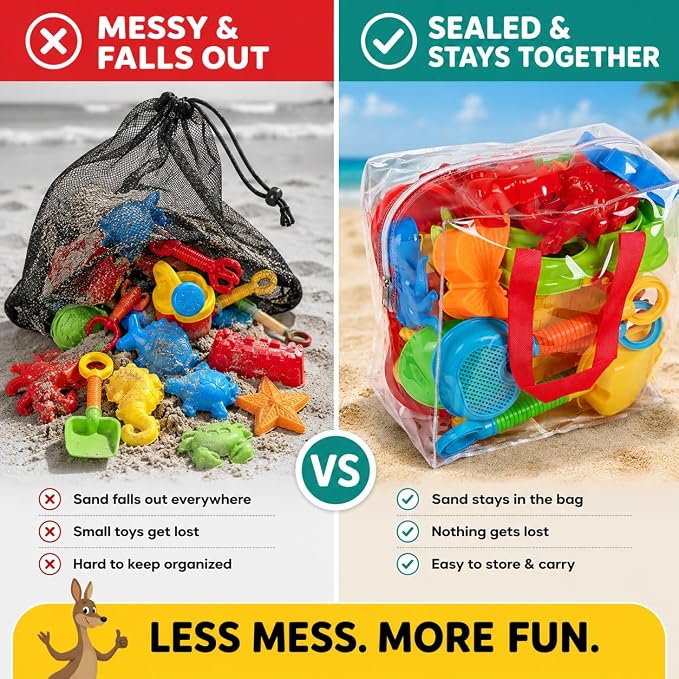Beach Toys & Sand Toys for Kids Toddlers and Ages 4-12 — 23 Piece Sandbox Toys Set with Reusable Storage Bag, Sand Castle Building Kit, Animal Molds, Shovels, Rake, Sifter & Watering Can