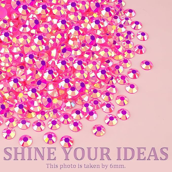 Resin Jelly Rhinestones for Crafting with B7000 Jewelry Glue, 1 Box Hot Pink AB Flatback Crystal with 3Pcs 10ml Glue, Bedazzling Non Hotfix Gems for DIY Tumblers Clothing Shoes Manicure