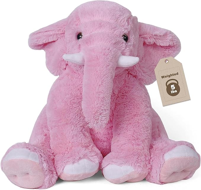 JellyMallow Elephant Weighted Stuffed Animals 5 lbs 16 inches Pink, Large Weighted Elephant Plushie Cuddly Pillow Gift for Kids & Adults