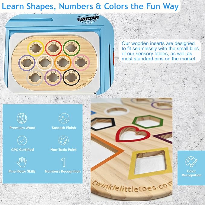 Wooden Inserts for Sensory Table – Color Sorter & Shapes Board (Set B of 2) – Montessori Fine Motor Skills Toys, Non-Toxic Pine Wood, Fits Small TROFAST Bins