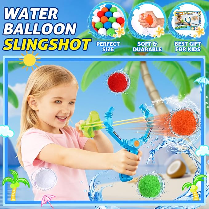 Reusable Water Balloons Set for Kids, Slingshot with 10 Soft Balls, Outdoor Indoor Toys for Backyard Pool Beach Summer Water Fight Play Games for Boys Girls Adult