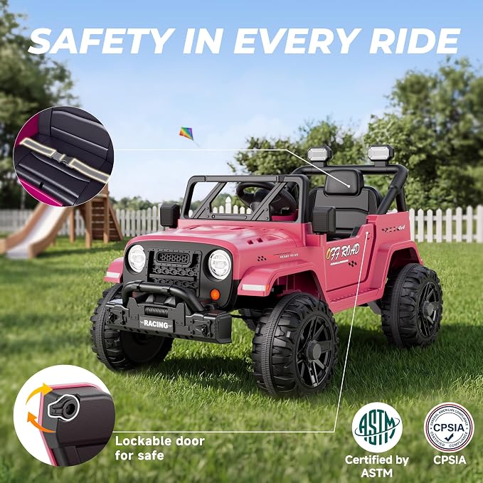 ARBELI 12V Ride On Truck Car with Remote Control, Kids Electric Vehicles with Bluetooth Music, Horn, 3 Speeds, 4 LED Lights, Soft Start, Ride on Toys for Toddler Boys & Girls, Pink