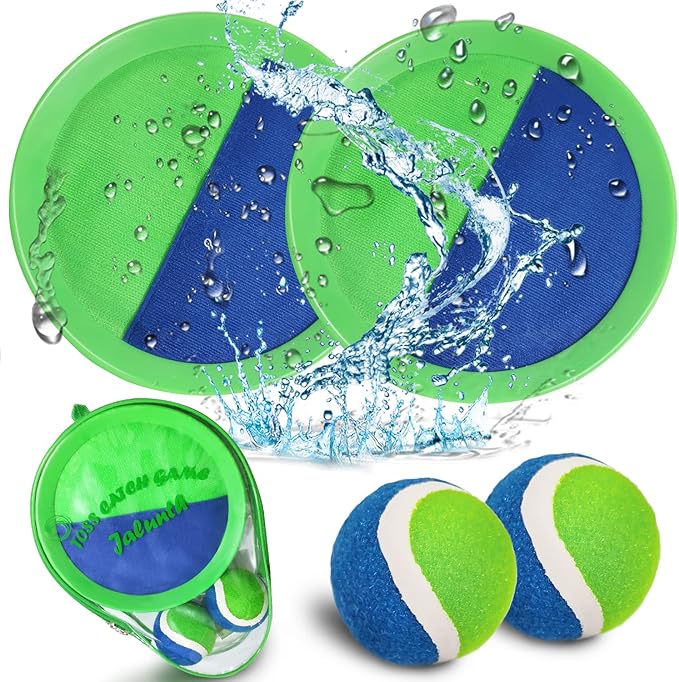 Jalunth Ball Catch Set Games Toss Paddle - Beach Toys Back Yard Lawn Outdoor Pool Backyard Camping Throw Age 3 4 5 6 7 8 9 10 11 12 Years Old Boys Girls Kids Adults Family Outside Easter Gifts Green