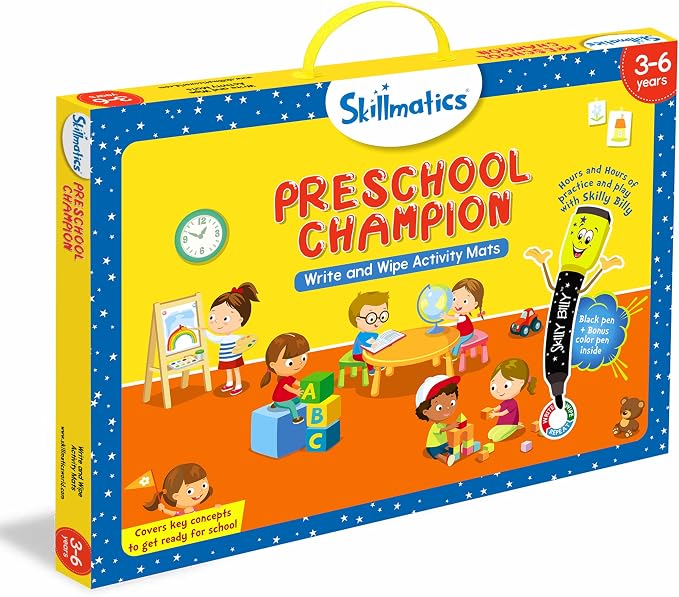 Skillmatics Educational Game : Preschool Champion | Reusable Activity Mats with 2 Dry Erase Markers | Gifts & Preschool Learning for Ages 3-6