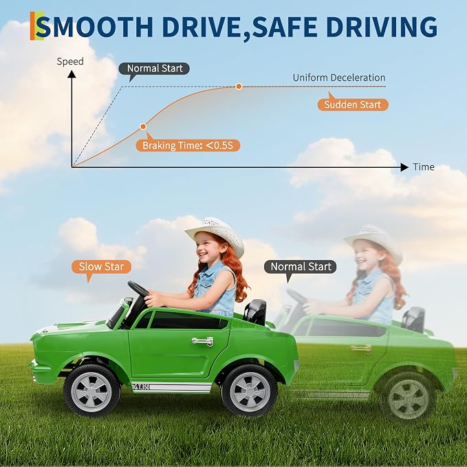 Garvee 24V 2 Seater Ride on Licensed Shelby GT350, Battery Powered Ride on Toys for Kids with Remote Control, Ford Shelby Kids Electric Vehicle 2 Seat, Safety Belt, 2 Speeds, LED Lights, Green