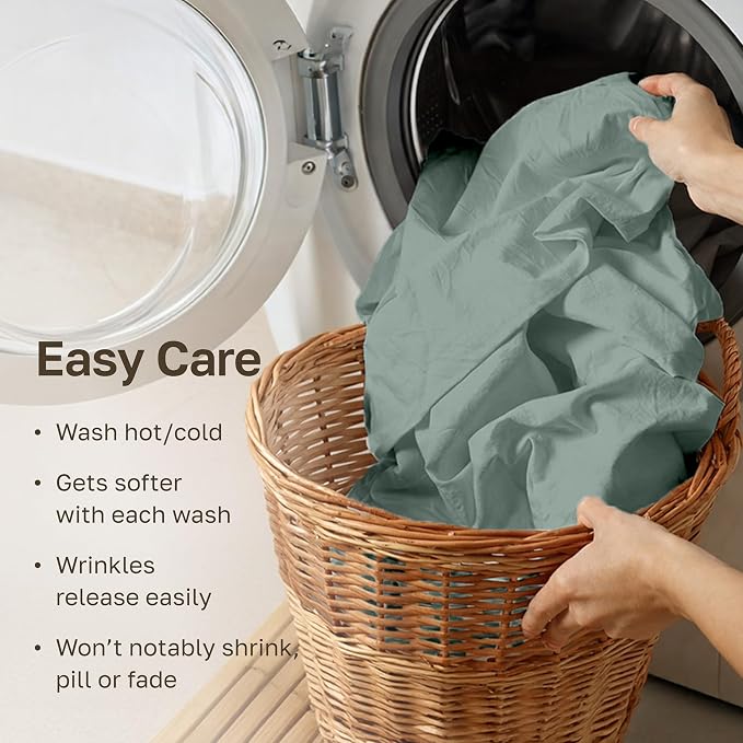 California Design Den Deep Pocket Full Size Sheets Set - Soft 100% Organic Cotton, Crisp and Cool Percale Sheets, Deep Pockets with Anti-Skid Elastic, Breathable and Durable Bedding Set - Sage Green