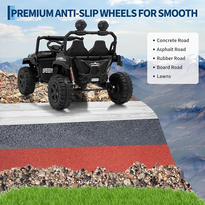 2 Seater Ride on Car for Kids, 24V Ride on Toy, Fast 4.97MPH Truck, 4WD Kids Electric Vehicles with Remote Control, Spring Suspension, Front & Behind LED Lights, Dual Storage, 3 Speeds, Music, Black