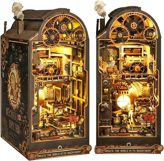 Book Nook, DIY Miniature House Kit, 3D Puzzle Wooden, LED Lights, Decor Crafts for Adults Teen Gifts(Steampunk Industria)