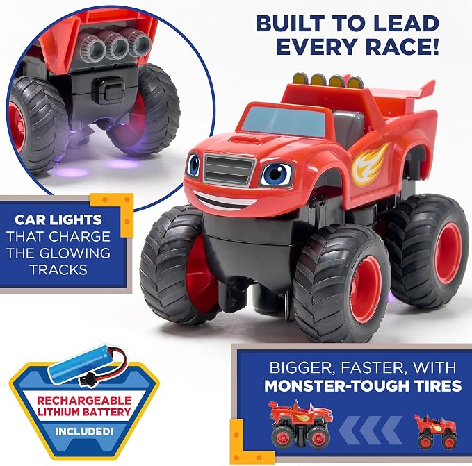 Blaze and The Monster Machine Race Track Set - 117-Piece STEM Playset with Flexible Glow Tracks - Official Nickelodeon Toys for Kids Ages 3 to 8 - Birthday Gifts for Boys & Girls by JitteryGit (Red)