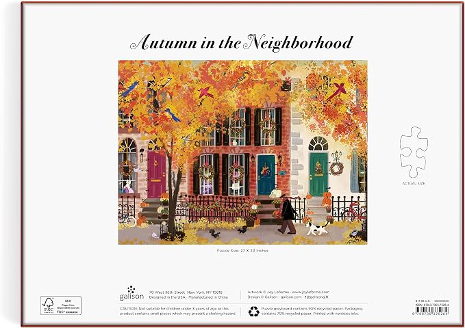 Autumn in The Neighborhood 1000 Piece Puzzle from Galison - 27" x 20" Beautifully Illustrated Puzzle from Joy LaForme, Thick & Sturdy Pieces, Challenging Activity for Adults, Unique Gift Idea!