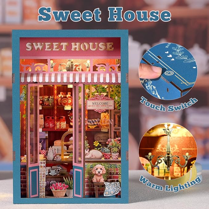 TOYQI Book Nook Kit, DIY Miniature Dollhouse Kit for Adults and Teens | Booknook Tiny House Kit Bookshelf Decoration 3D Wooden Puzzle Bookend