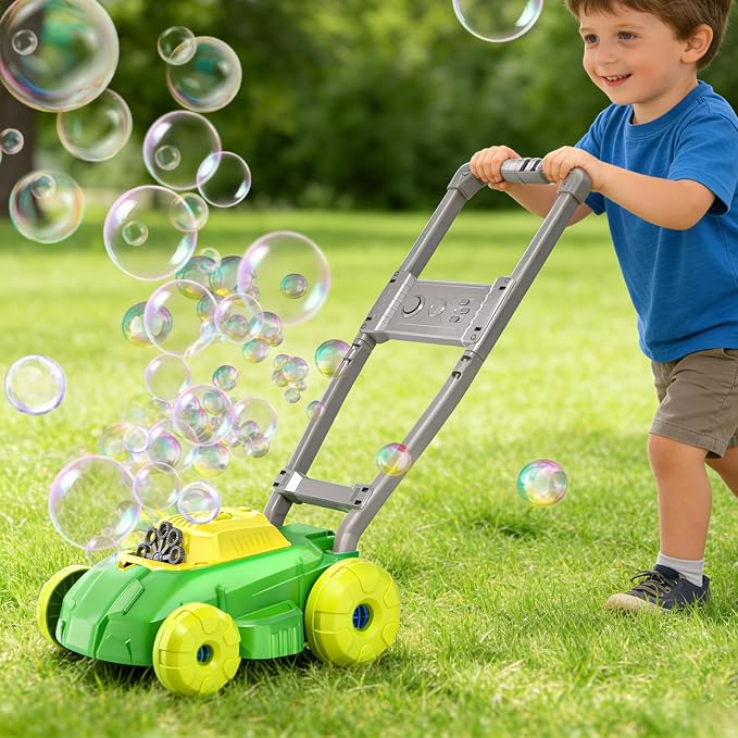 Bubble Lawn Mower Maker Machine with Music, Spill-Proof Design for Kids, 5000+ Colorful Bubbles Per Minute for Indoor Outdoor Play, Perfect Gardening Toy Gift for Kids Ages 3-6,Yellow Green