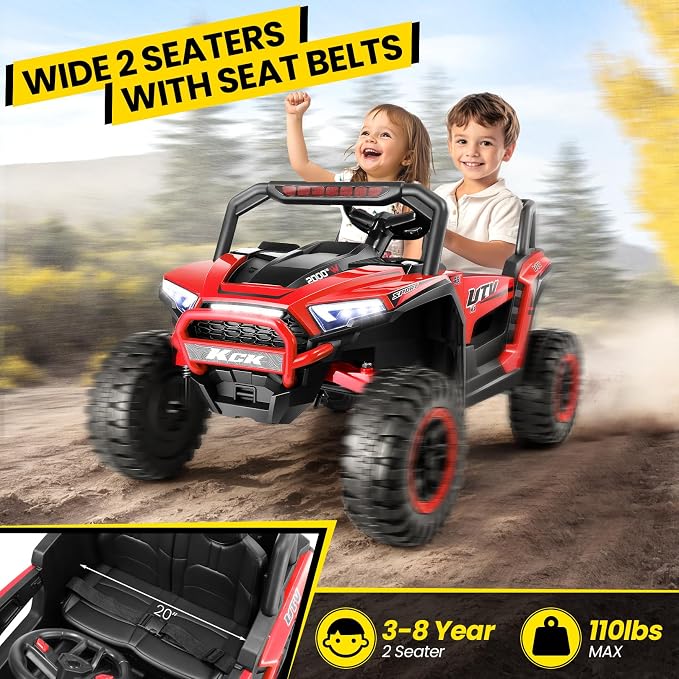 Hikole 24V Battery Power Operated Car, Ride on Toys w/Parent Remote, Off-Road Kids UTV 2 Seats, Ride Car for Kids Ages 4-8 to Drive, High/Slow Speed, Music Player, Bluetooth/USB, Red