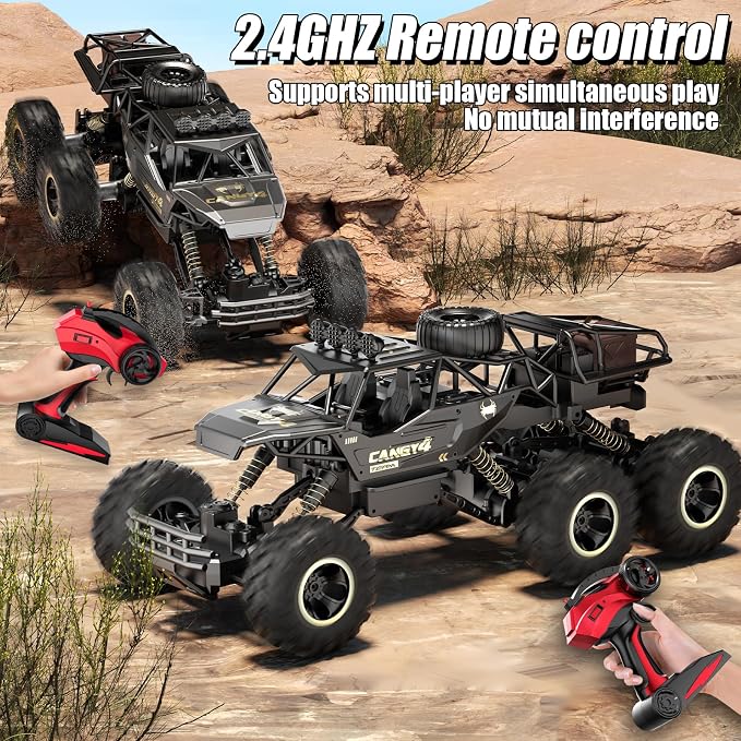Jiakora Large Size RC Cars, Rock Crawler RC Truck with 2 Rechargeable Batteries, 6 Wheel Remote Control Monster Truck, Durable Metal Body & LED Headlights, Boy Toys for 4-7, 8-12 Kids & Adults