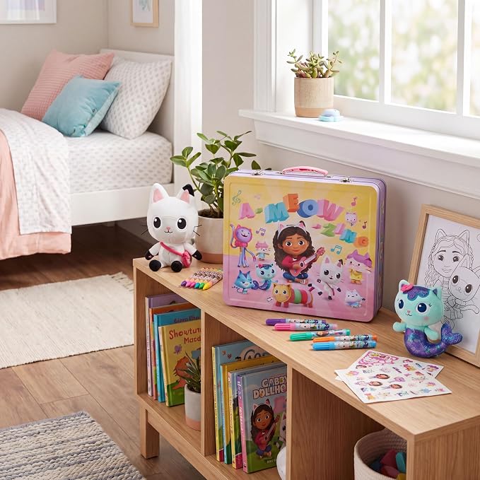 Innovative Designs DreamWorks Gabby’s Dollhouse Deluxe Activity Set with Carrying Tin, Coloring Sheets, Tattoos, Stickers, & Art Supplies