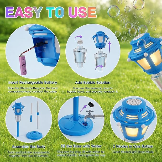 2Pack Bubble Machine for Kids, Rechargable Bubble Maker Bubble Toys with Light, Outdoor Battery Bubbles Blower Machine for Wedding Birthday Party