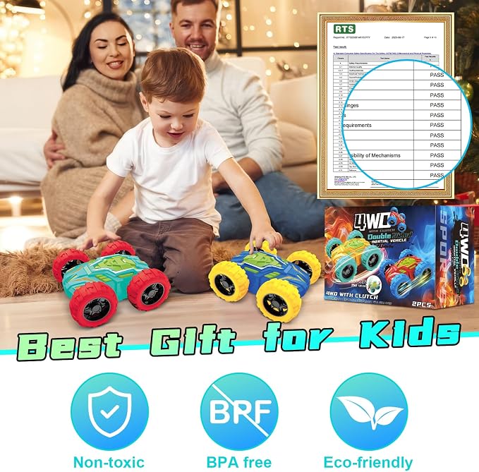 MSHALADE Toys Cars for Ages 2-4, Double-Sided Monster Truck Toys, Stunt Push and Go Friction Cars, 3 Year Old Boy Toys, Toy Cars for 2 3 4 5 6 Year Old Boy Christmas Birthday