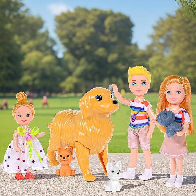 Family Dollhouse Dolls Playset - 6 People with Dollhouse Pets Included Pregnant Mom Dad 3 Kids and Accessories for 3-12 Years Old Toddlers Gift