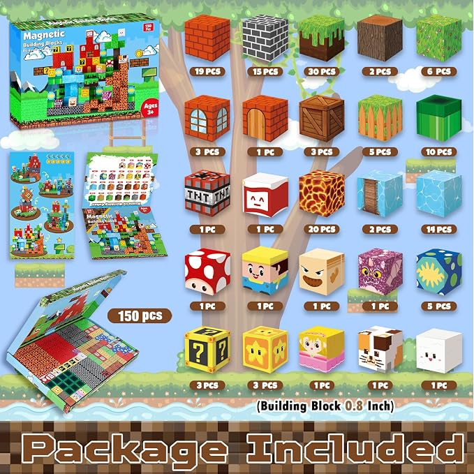 GraceDuck Magnetic Blocks - 150 PCS Build Adventure Game Castle - Magnetic Toys for Montessori Toddler Christmas Birthday Gifts - STEM Sensory Toys for 3 4 5 6 7 8 9 10 Year Old Boys & Girls