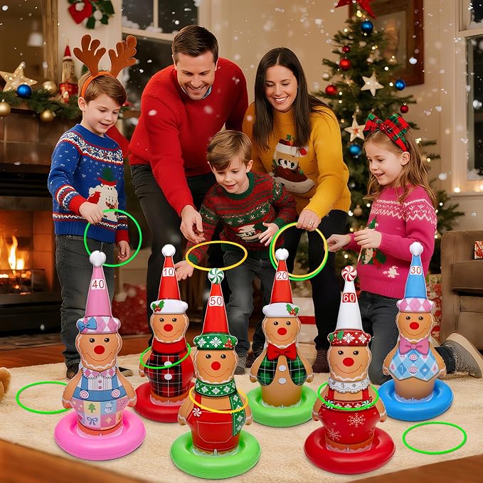 6 Pack Christmas Ring Toss Games, Gingerbread Man Inflatable Ring Toss Game,Christmas Party Games for Kids,Adults,Family,Indoor Outdoor Game Garden Toys Gifts