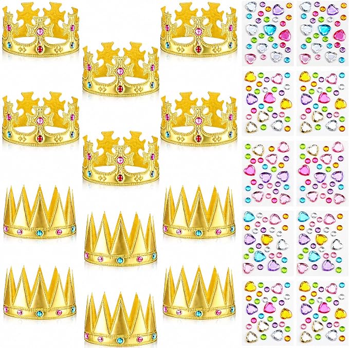 Yaomiao 22 pack DIY Crowns Set Include 12 Pcs Foam Princess Crowns and 10 Pcs Diamond Sticker for Kids