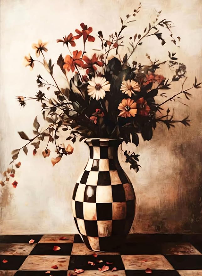 Paint by Numbers for Adults and Kids Beginner, Vintage Floral Dark Painting by Number Kits On Canvas, Number Artist Paint by Number Kit Oil Painting Acrylic Paints, Home Wall Decor Gift 12X16 in