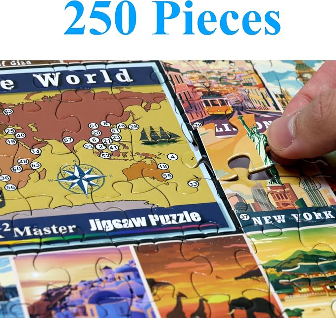 Think2Master Colorful Vintage World Destinations 250 Pieces Jigsaw Puzzle. Fun Educational Puzzle for Families. Great Gift for Teens & Adults with Interested in Traveling 14.2” X 19.3”