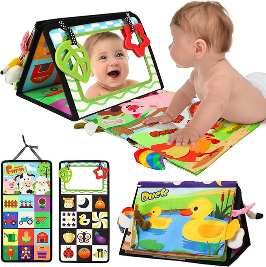 URMYWO Tummy Time Toys - Black and White High Contrast Baby Toy for Newborn - Baby Visual Stimulation Mirror - Montessori Sensory Crinkle Toy for Infant 0-3-6-12 Months - Boy Girl Shower Gifts