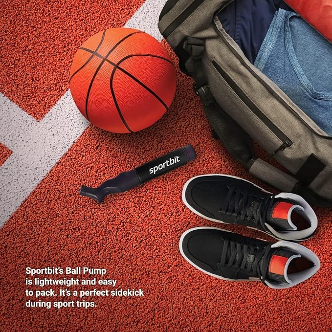 SPORTBIT Ball Pump for Sports Balls - Push & Pull Inflating System - Hand Pump for Exercise Balls - Volleyball Pump, Basketball Inflator, Ball Air Pump - Goes with 5 Needles Set