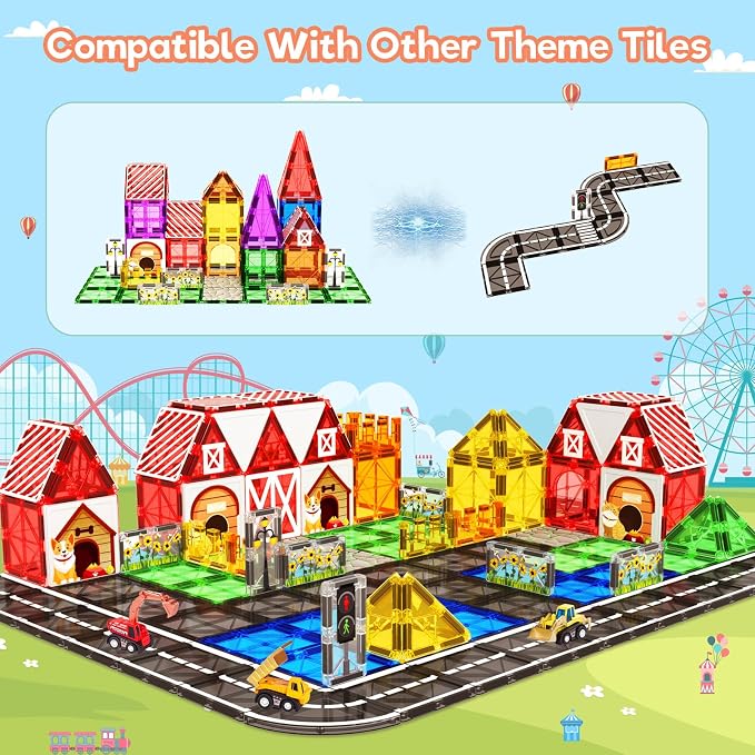 Magnetic Tiles Toddler Toys Garden Farm Animal Set, Magnetic Blocks Montessori Sensory Educational Learning Building Magnet Toys for 3 4 5 6 Year Old Boys Girls, Kids Games Party Birthday Easter Gifts