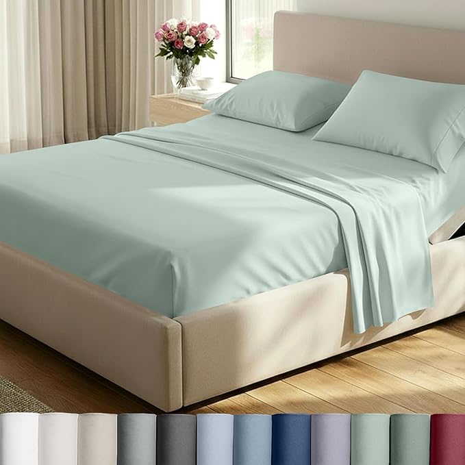 CALIFORNIA DESIGN DEN Authentic Soft Split King Sheets, 800 Sateen 100% Cotton, Cooling Than Egyptian Cotton Sheets, Split King Size Cotton Sheets Set 5 Pc Set with Deep Pockets No Pop-Off (Soft Teal)